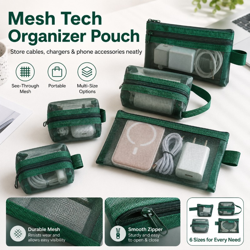 Office Tech Bag - 6 szt. Siatkowych etui organizerów z