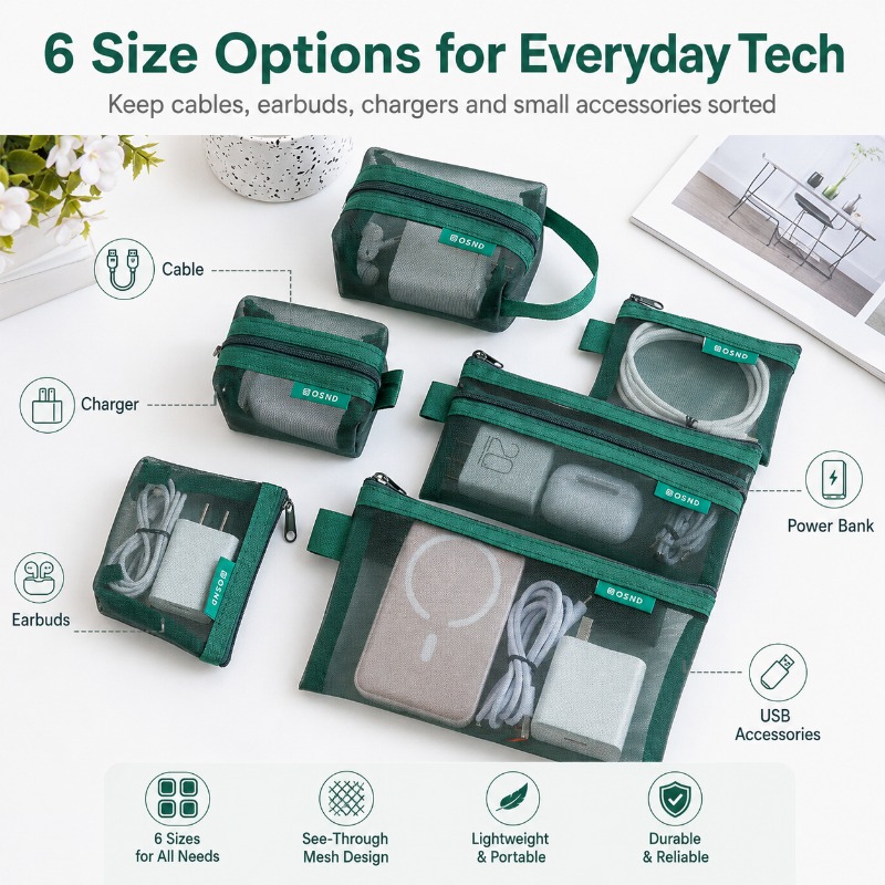6 szt. Siatkowych etui organiz – Office Tech Bag recenzja i cena